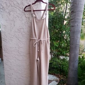 Beige Cozy Sweater Wide Leg Overalls